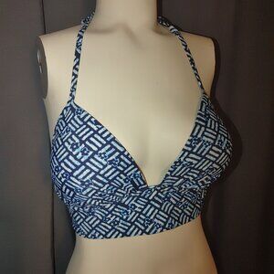 Aerie SwimTop Large  Bikini Halter Open Back Crop Blue